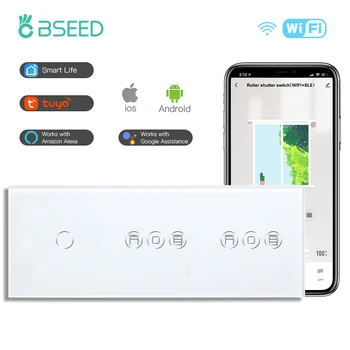 Bseed Wifi-переключатели затвора, датчик, умный роликовый переключатель, сенсорный переключатель Wi-Fi 1/2 /3gang, управление приложением, Alexa, переключатель двойных жалюзи