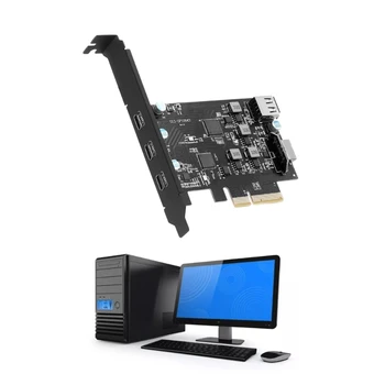 USB3.2 PCIE 4X карта расширения 20 Гбит/с с 3-кратным PCIE-адаптером преобразователя Type-C для Windows7/8/10/11/ Linux- AXFY