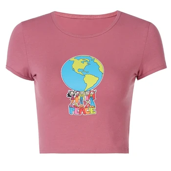 Женская футболка с коротким рукавом и круглым вырезом, приталенная к футболке с изображением комиксов 