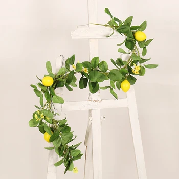 Искусственный Лимон, Подвесной Лимонный ротанг, Искусственная Лимонная Гирлянда с зелеными листьями, Желтые цветы, Входная дверь, кухня, Наружный декор
