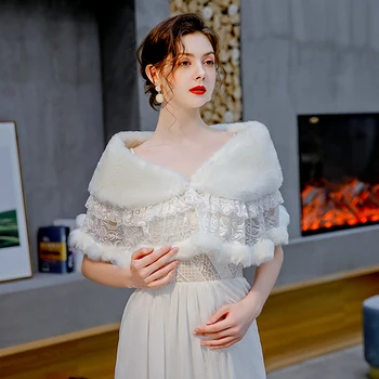 Модное женское Кружевное Свадебное Болеро, зимняя теплая свадебная куртка-болеро для вечернего платья