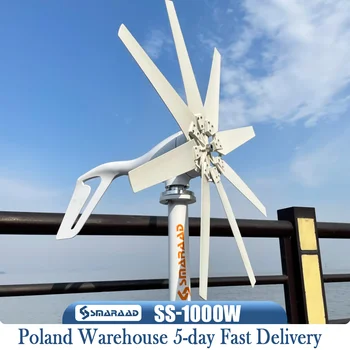 Недавно модернизированная горизонтальная турбина мощностью 1000 Вт 12 В/24 В/48 В с низким уровнем шума, быстрая доставка по Польше