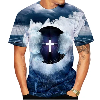 Новая модная летняя мужская футболка с крестом/для женщин, 3D мужская футболка с христианским крестом и Иисусом 0