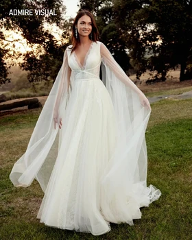 Новейшее свадебное платье А-силуэта с V-образным вырезом, придворный шлейф с клапанами, Женитьба на заказ, большие размеры, Vestidos De Novias