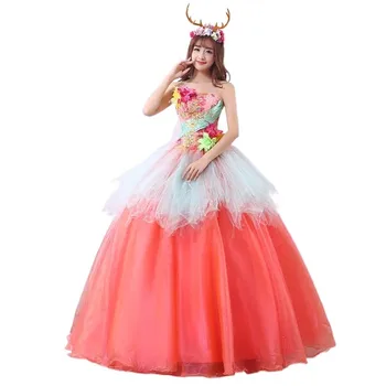 Розовое Сладкое 16-летнее бальное платье, пышные платья с 3D цветочной аппликацией, платья для выпускного вечера