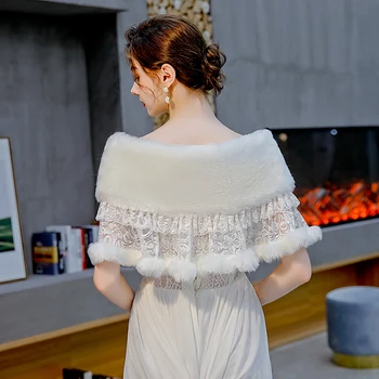 Модное женское Кружевное Свадебное Болеро, зимняя теплая свадебная куртка-болеро для вечернего платья 1