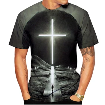 Новая модная летняя мужская футболка с крестом/для женщин, 3D мужская футболка с христианским крестом и Иисусом 1