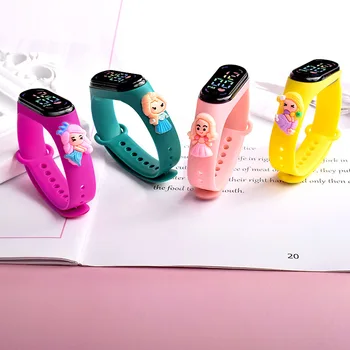 Электронные часы принцессы Диснея Эльзы Белоснежки со светодиодной подсветкой, спортивные водонепроницаемые сенсорные детские часы с куклами из мультфильмов и аниме, подарки на день рождения 1