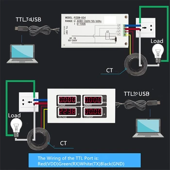 PZEM-004 Однофазный счетчик электроэнергии, Красный светодиодный дисплей, Электрические приборы, Вольт-ампер, Ватт, кВтч, индикатор TTL Modbus 2