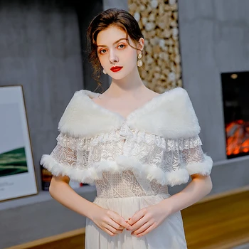 Модное женское Кружевное Свадебное Болеро, зимняя теплая свадебная куртка-болеро для вечернего платья 2