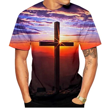 Новая модная летняя мужская футболка с крестом/для женщин, 3D мужская футболка с христианским крестом и Иисусом 2