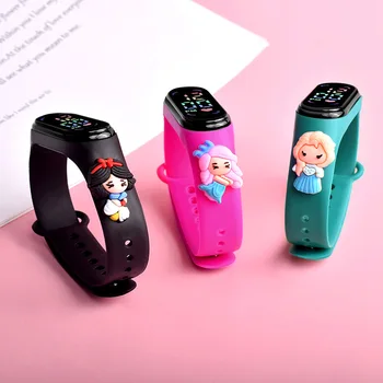 Электронные часы принцессы Диснея Эльзы Белоснежки со светодиодной подсветкой, спортивные водонепроницаемые сенсорные детские часы с куклами из мультфильмов и аниме, подарки на день рождения 2
