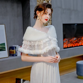 Модное женское Кружевное Свадебное Болеро, зимняя теплая свадебная куртка-болеро для вечернего платья 3