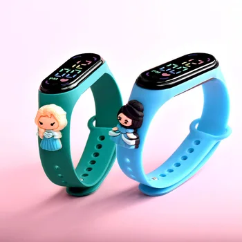 Электронные часы принцессы Диснея Эльзы Белоснежки со светодиодной подсветкой, спортивные водонепроницаемые сенсорные детские часы с куклами из мультфильмов и аниме, подарки на день рождения 3