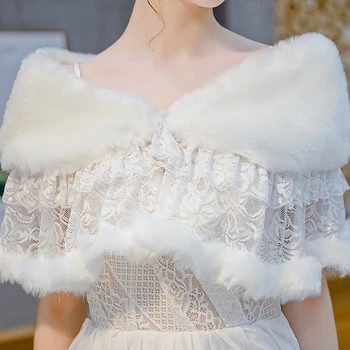 Модное женское Кружевное Свадебное Болеро, зимняя теплая свадебная куртка-болеро для вечернего платья 5